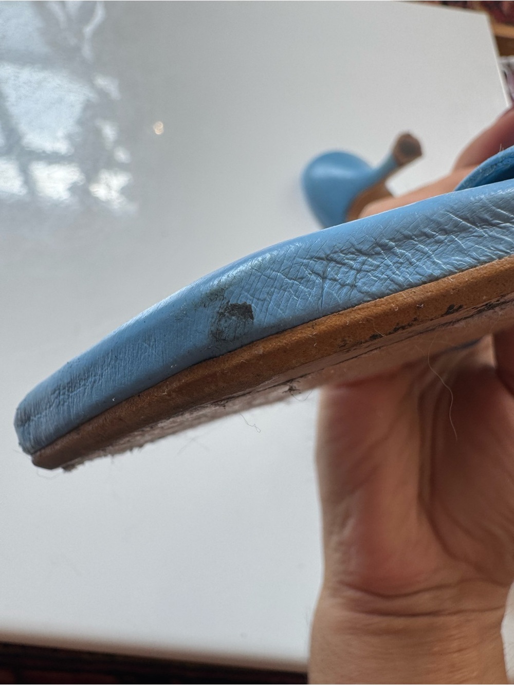 Zara Blue Leather Slide Sandals - Picture 6 of 6